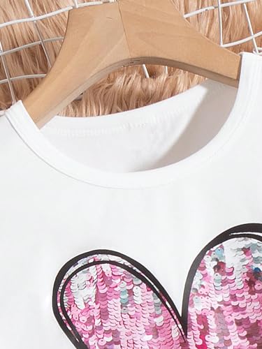 Image of OYOANGLE Girl's 2 Piece Outfits Clothes Set Print Short Sleeve T-Shirt and Flare Leg Pants Set