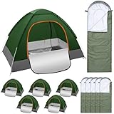 Wowangce 5 Set 2 Person Camping Tent for Homeless Bulk Includ 5 Pack Lightweight Tent and 5 Pack Sleeping Bag Waterproof Windproof Setup Pop up with Rain Cover Carrying Bag for Homeless Hiking (Green)