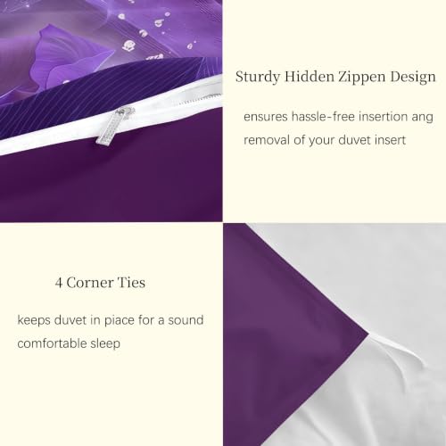 Parure de lit king 220x240 housse de couette violette avec 2 taies - 7