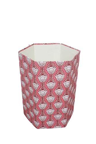 Image of Generic 3.3 Gallon Cotton Hand Block Printed Paper Waste Basket |Small Decorative Trash Can for Housewarming Gifts in Living Room, Bedroom, Bathroom | Eco-Friendly, Plastic-Free (1, PINK LOTS)