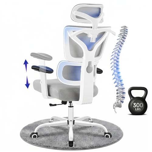 Image of Ergonomic Office Chair, High Back Mesh Computer Chair with Comfortable Adaptive Lumbar Support, Built-in Coat Hanger, SGS Class 4 Gas Lift, Heavy Duty 300lbs for Long Hours Home Office