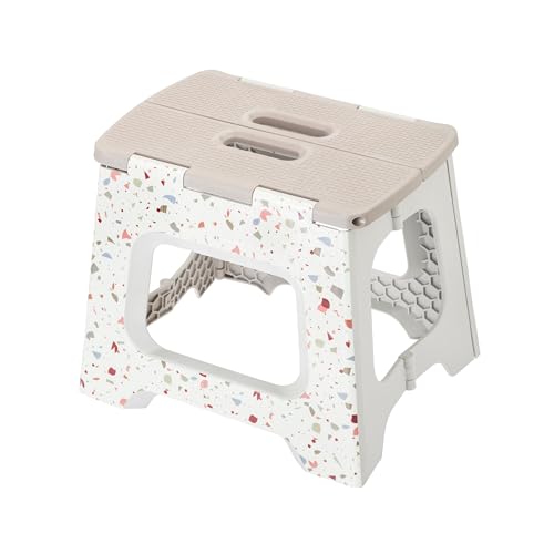 Image of Vigar Compact Folding Step Stool, 12-1 /2 Inch, Terrazzo | For Adults, Lightweight Portable Stool with Handle, Non Slip, Space-Saving, up to 330 lb