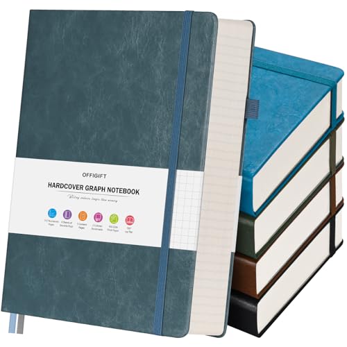 Image of 5 Pack Graph Paper Notebook Bulk, A5, 312 Numbered Pages Grid Journal Set