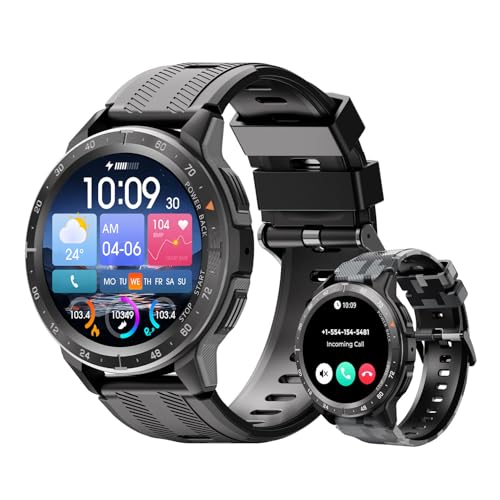 Smart Watch for Men (Answer/Make Calls), 35 Days Extra-Long Battery, IP68 Waterproof 1.43’’ AMOLED Military Fitness Tracker, 100+ Sport Modes Fitness Watch with SpO2/Sleep/Heart Rate Monitor (Black)