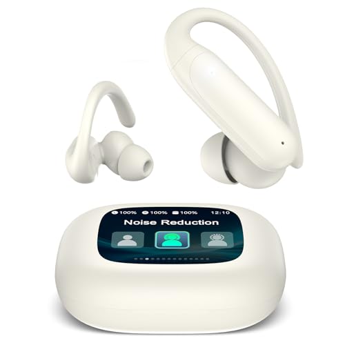 Image of LEEMC Multifunctional Touch Screen Wireless Ear Buds, Bluetooth 6.0, 16 Language Switching Headphones, Stereo Sound Over-Ear for Sports /Travel /Gym-Ivory