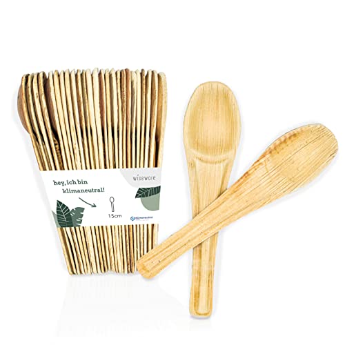 wisefood Palmblatt Einweg Löffel - 25 Stück Löffel aus Palmblatt 15cm - Biologisch abbaubares Einwegbesteck - Einmalbesteck ideal als Suppenlöffel...