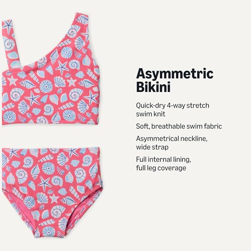 Image of Amazon Essentials Girls' One Shoulder Two-Piece Bikini Swim Set, Slim Fit
