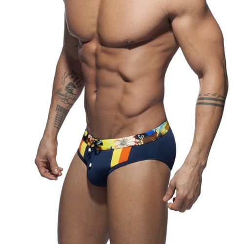 Men's Sexy Low Rise Swim Briefs Quick Dry Stretch Polyester Spandex Swimwear Elastic Waist Drawstring3