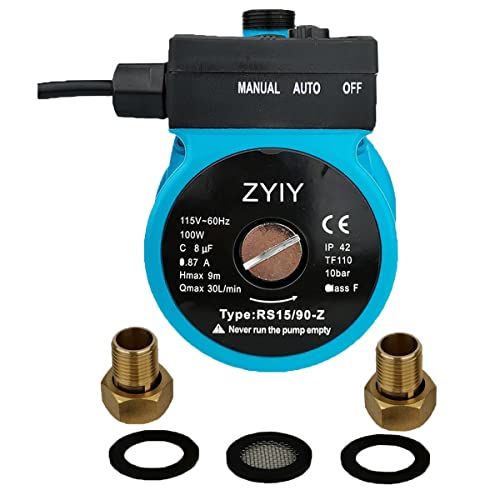 ZYIY 115V Automatic Domestic Water Pressure Booster Pump for Home 3/4" 100W Hot Water Recirculating Pump Criculation Booster Pump 9m/29ft 30L/min Circulator Pump for boiler,Whole House Shower System