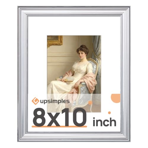 Image of upsimples 8x10 Picture Frame, Vintage Frames Decor, 1Pack Silver | Fit 5x7 and 8 x 10 Photo, Wall or Tabletop Display, Antique-style Decoration, Rustic Farmhouse Decor, For Weddings
