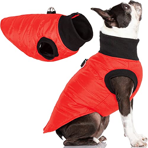 Image of Gooby G21 Bomber Dog Jacket, Red, Small | Thick padded layers; Waterproof outer; Silky-smooth inner; Zipper guard; Bottom-opening