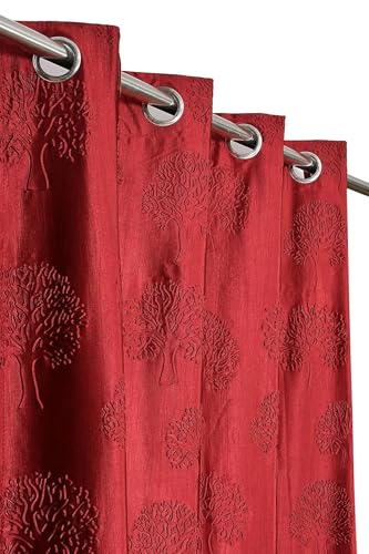 Image of Heavy Quality Punch Tree Curtains 5 Feet Long Set of 1 Pcs | Maroon Window Curtains for Living Room, Bedroom | Lightweight 5 Feet Long Drapes for Home Decoration