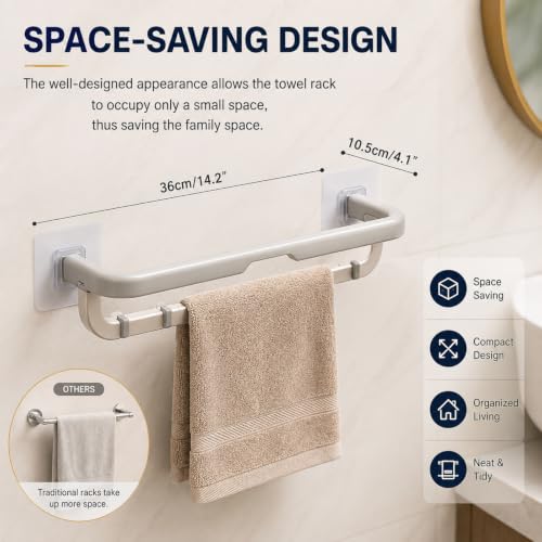 Image of Self Adhesive Towel Bar for Bathroom | No Drill, Wall Mounted, Heavy Duty Waterproof, Rustproof Space Saving