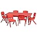 Flash Furniture Emmy 24''W x 48''L Rectangular Red Plastic Height Adjustable Activity Table Set with 6 Chairs