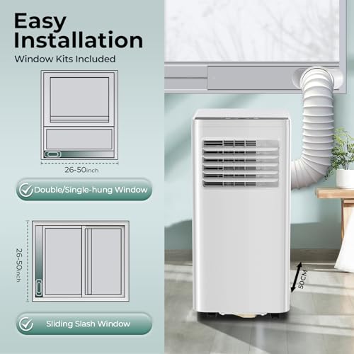 R.W.FLAME 8,000 BTU Air Conditioner cool Up to 350 Sq.Ft, 4 Modes Portable AC Unit with 24Hrs Timer/LED Display/Remote Control/Installation Kits, AC Unit for Bedroom, White