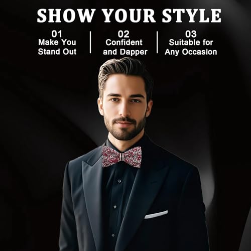 Image of Mens Rhinestone Bow Tie Pre-Tied Bow Ties for Men Adjustable Sparkle Sequin Bowtie Party Wedding