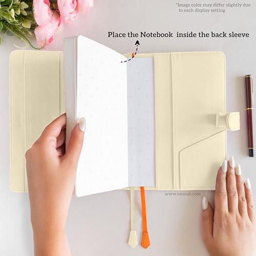 Image of NEORAH-A5 Notebook SLEEVE with SNAP Button + Dotgrid JOURNAL |Faux Leather Sleeve + Penloop|2 Front 1 Back compartment |6 Card Slots|2 BookMarks|Gift Box- Fits any A5 Softcover Notebook - AFTERGLOW