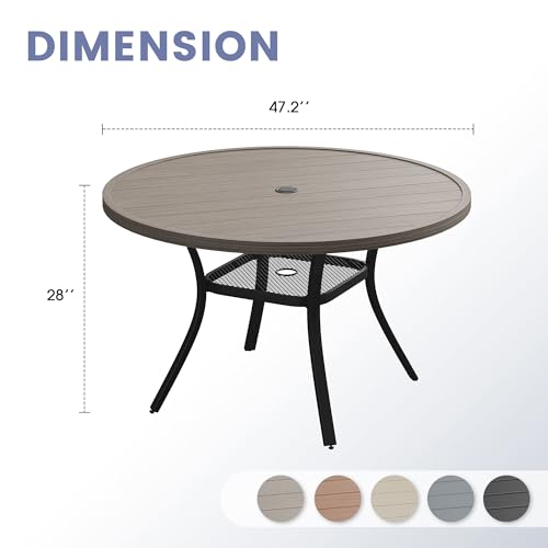 Image of VICLLAX 47.2 inch Round Patio Table, Outdoor Dining Table for 6 with Umbrella Hole for Garden Lawn Deck Backyard, Antique Grey