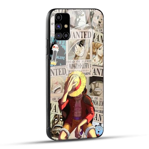 Image of NDCOM for Back Cover for M31s Samsung Mobile Phone Cover | Samsung M31s Cover | Samsung M31s Mobile Cover | Anime One Piece Wanted Luffy Printed Glass Case