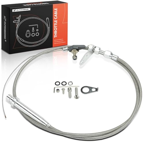 A-Premium Transmission Kick Down Cable Kit - Compatible with All GM, Chevy, Cadillac, Buick, Pontiac TH350 TH-350 Transmission - Braided Stainless Steel Transmission Detent Kickdown Trans Wiring Kit