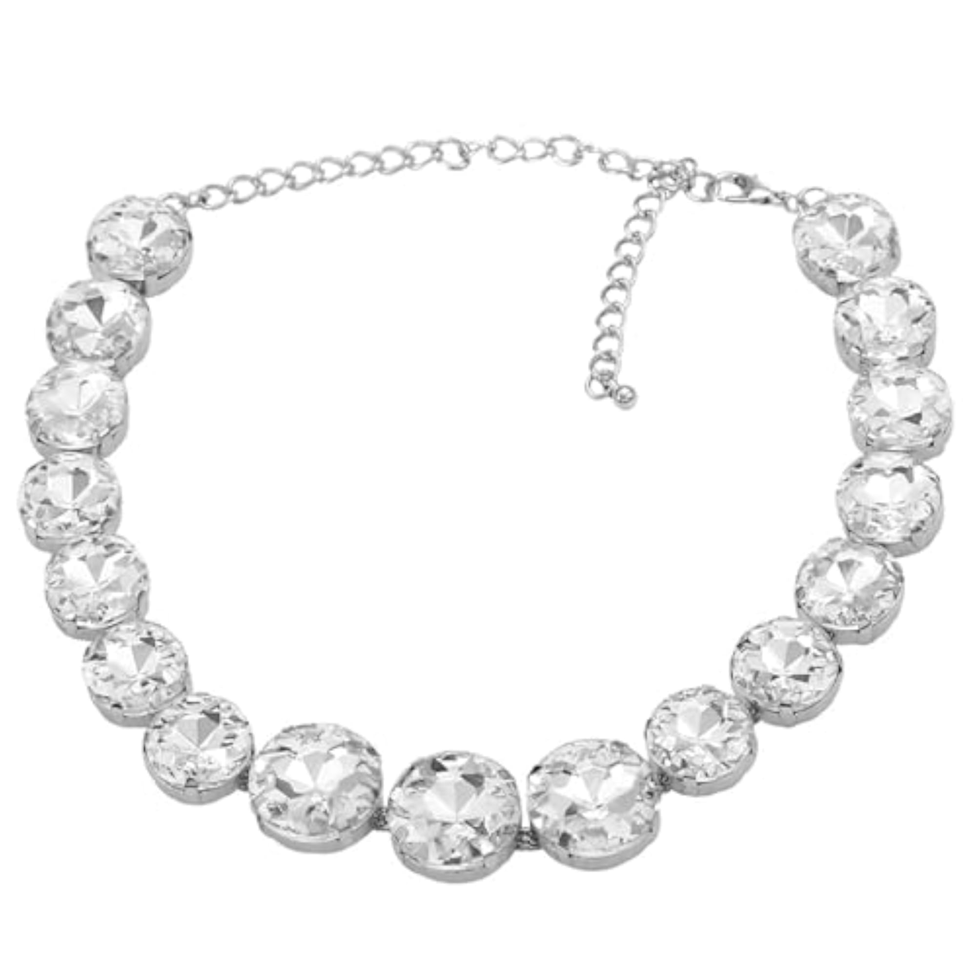 Women's Silver Plated Crystal Studded Round Necklace & Earrings Set