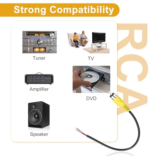 Cable de altavoz RCA a cable desnudo de 22 AWG conector macho amarillo terminal abierto para audio 6