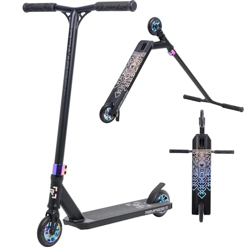 Rampage R2 Stunt Scooter for Kids Ages 8-12 Years Old - Rainbow Stunt Scooters For Teenagers Children & Adults, Neo Chrome Trick Scooter, Professional Stunt Scooter With Black Bars for Skatepark