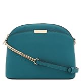 FashionPuzzle Saffiano Small Dome Crossbody bag with Chain Strap (Teal)