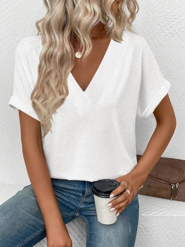 T Shirts Short Sleeve V Neck Tees Womens Fashion Tops Trendy Lightweight Soft 2025 Casual Summer3