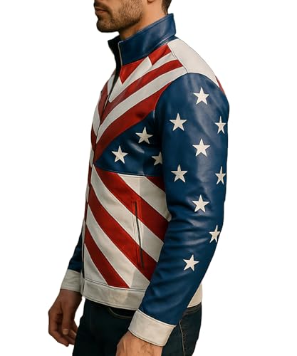 Mens American Flag Jacket Vintage Retro Style Motorcycle Genuine Leather Brando Biker Jacket2