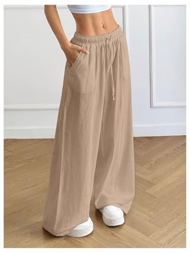 Women's Light Weight Drawstring Waist Palazzo Cover Up Pants Streetwear Casual Wide Leg Trousers with Pockets2