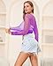 LemonGirl Women Fishnet Long Sleeve Crop Top Lingerie Babydoll Chemise Mesh Tops US2-16 Purple