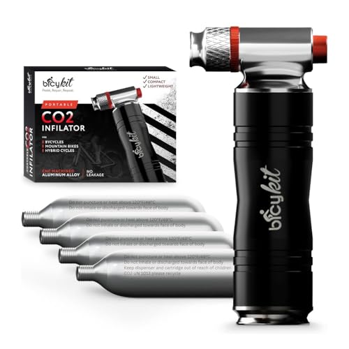 CO2 Bike Tire Inflator with 4 x 16g CO2 Cartridges - Instant Inflation for Road & Mountain Bikes - Compact & Portable CO2 Bike Pump - Quick & Reliable Tire CO2 Pump Included Insulated Sleeve