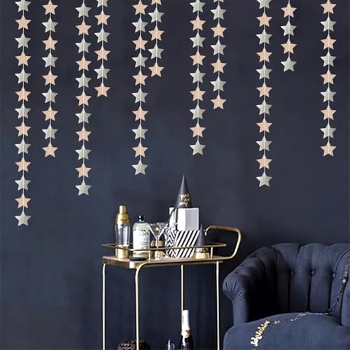 Image of Champagne Glitter-Silver Party-Decorations Birthday Garland - 62ft Twinkle Little Star Hanging Streamers Banner,Boho Wedding Bridal Baby Shower Disco Christmas Bachelorette Engagement Decor Hugtmr