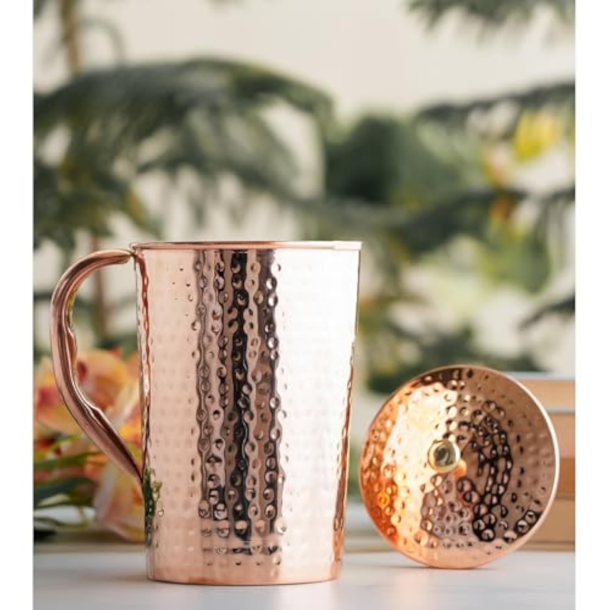 IndianArtVilla Pure Copper Jug Pitcher, Hammered Design, 1 LTR