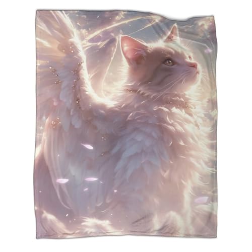 Angel Cat Flauschige Kuscheldecken Extra Weiche und Warme Fleecedecken,Wohndecken,Sofadecken,Sofa Überwurfdecken,Tagesdecken Oder Bettüberwürfe,3D Decke Warm 50x60inch(127x152cm)