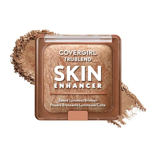 COVERGIRL TruBlend Skin Enhancer Baked Luminous Bronzer, with Hyaluronic Acid & White Rose Extract, Blends Seamlessly - 300 Honey Bun (Light Bronze with Champagne Swirls)