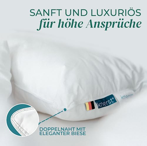 KNERST Made in Germany Daunenkissen 80x80 cm - 3-Kammer Daunenkissen - Kopfkissen 80x80 Daunen & Federn Kissen 80x80 ÖKO-TEX Top Hotelqualität Kopfkissen