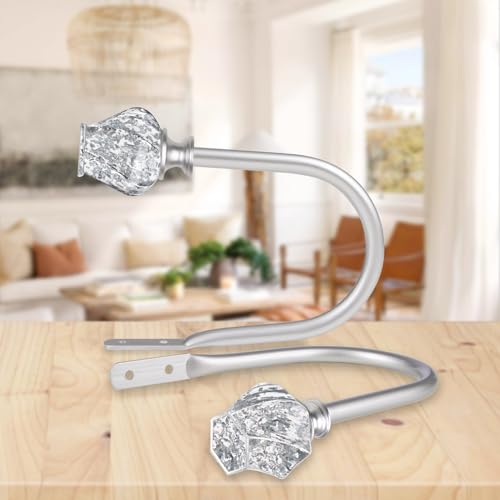Hotozon HT-130190112-USF1 2 Pack Decorative Curtain Holdbacks, Window Drapery Tiebacks Wall Mounted With Twisted Translucent Finials, Silver Window Hooks thumb #4