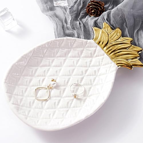 Disoza plateau déco ananas bol à clés Blanc plateau à bijoux céramique bol déco pour clés bijoux porcelaine plateau déco assiette cadeau d'anniversaire pour femme amie (19,5 * 13,5cm)