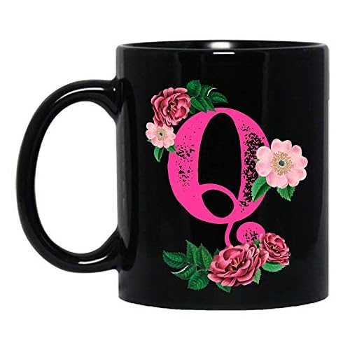 Namn - q grafisk bokstav alfabet bokstav blommig blomma födelsedag anpassad keramisk mugg grafiska kaffemuggar svarta koppar te toppar anpassad nyhet 325 ml