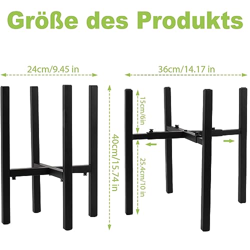 Lighterday Adjustable Metal Plant Stand,Plant Shelves Plant Stands Indoor Black Plant Pot Stand Flower Stand Black Plant Shelf Corner Plant Stand for Home Garden Indoor Outdoor Decoration (Square) - Image 2