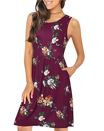 STYLEWORD Women's Round Neck Sleeveless Summer Tank Dress Floral Midi Casual Sundress with Pocket(Floral02, S)