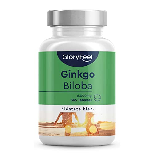 Ginkgo Biloba 6000 mg - 365 Tabletas Veganas (Suministro para 1 año)...