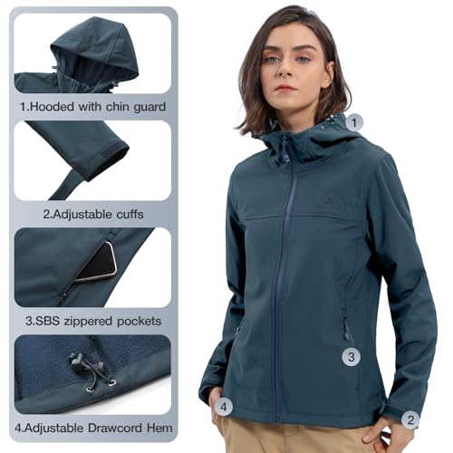 CAMEL CROWN Womens Fleece Lined Softshell Jacket Hooded Waterproof Windproof Lightweight Insulated Winbreaker Hiking Camping4
