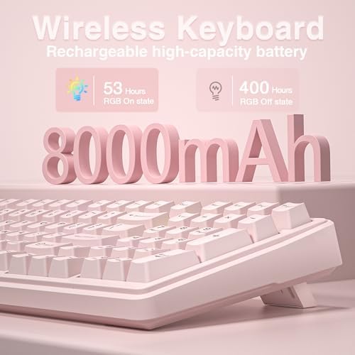 AULA F99 Wireless Mechanical Keyboard-Silent Version,Tri-Mode(BT5.0/2.4GHz/USB-C),Gasket Structure,Hot Swappable Mechanical Keyboard with Pre-lubed Linear Switches,RGB Backlit PC Gaming Keyboards,Pink — view 7