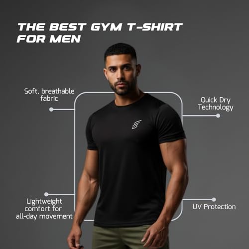Image of Round Neck Moisture Absorbing Performance Half Sleeve Slim Fit T-Shirt for Men | Quick Dry Technology | Light Weight & Breathable Fabric | Ideal for Indoor & Outdoor Physical Activity