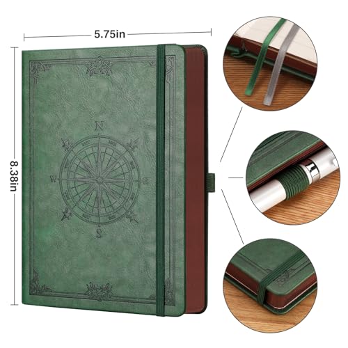 AUTEMPO Notizbuch A5 Liniert, PU Leder Hardcover Tagebuch für Erwachsene, 320 Seiten Dickes journal, 100 gsm Tagebuch(14.5 x 21 cm), Innentasche, Geeignet für Männer und Frauen, Dunkelgrün