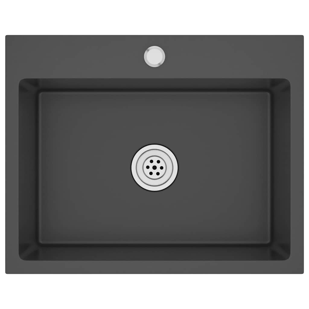vidaXL Handmade Kitchen Sink Dining Room Plumbing Fixture Utility Waste Sink Under-Mount Kitchen Basin Black Stainless Steel 55 x 44 x 20 cm — image 1
