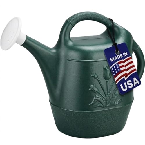 PMU 2 Gallon Watering Can - Garden Watering Can for Indoor & Outdoor Plants - Plastic Water Can with Detachable Sprinkler Head - Large Water Pot, Made in USA - Hunter Green Pkg/1